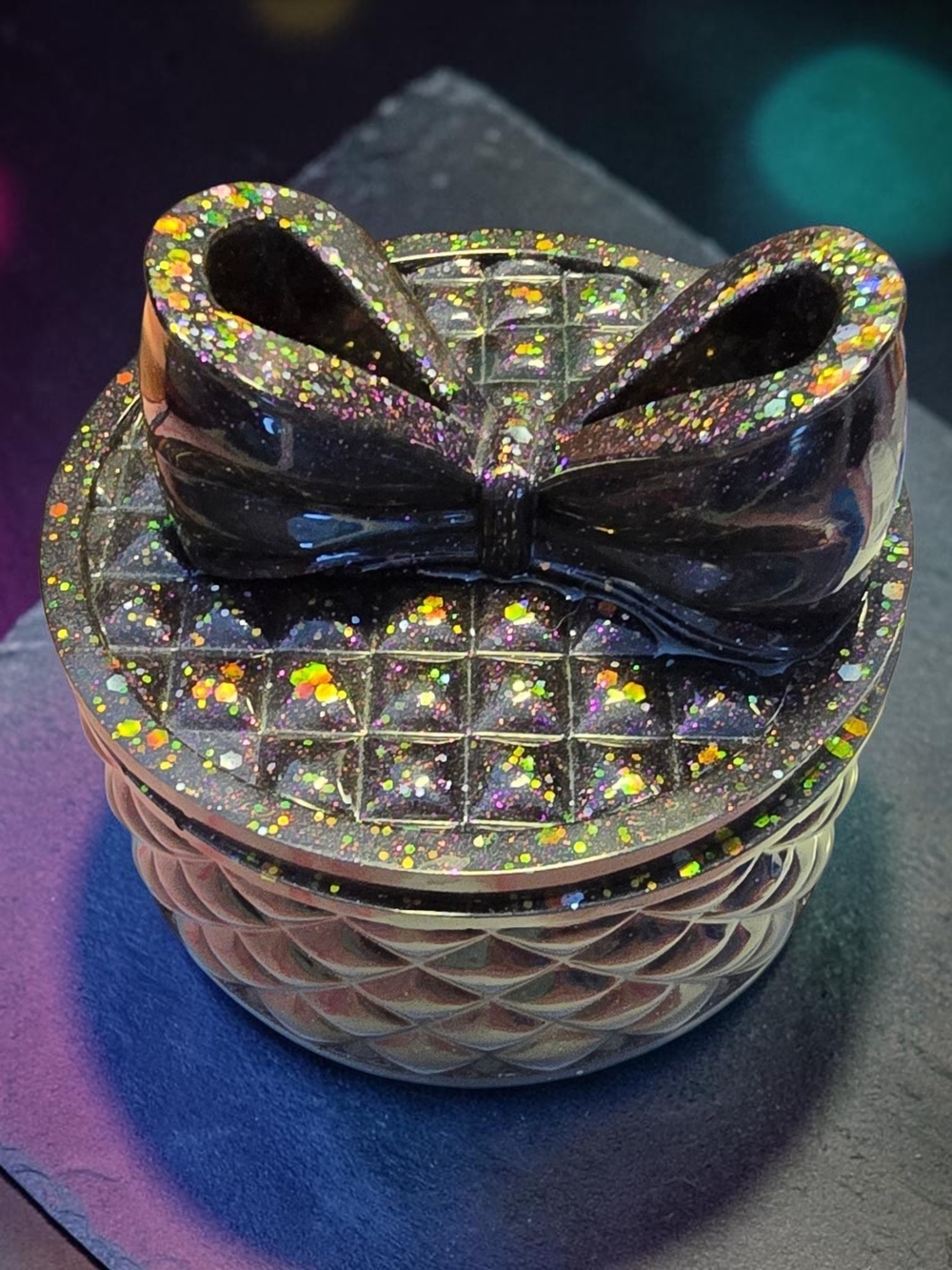 Black Glitter Bow Trinket Box - Women Accessories